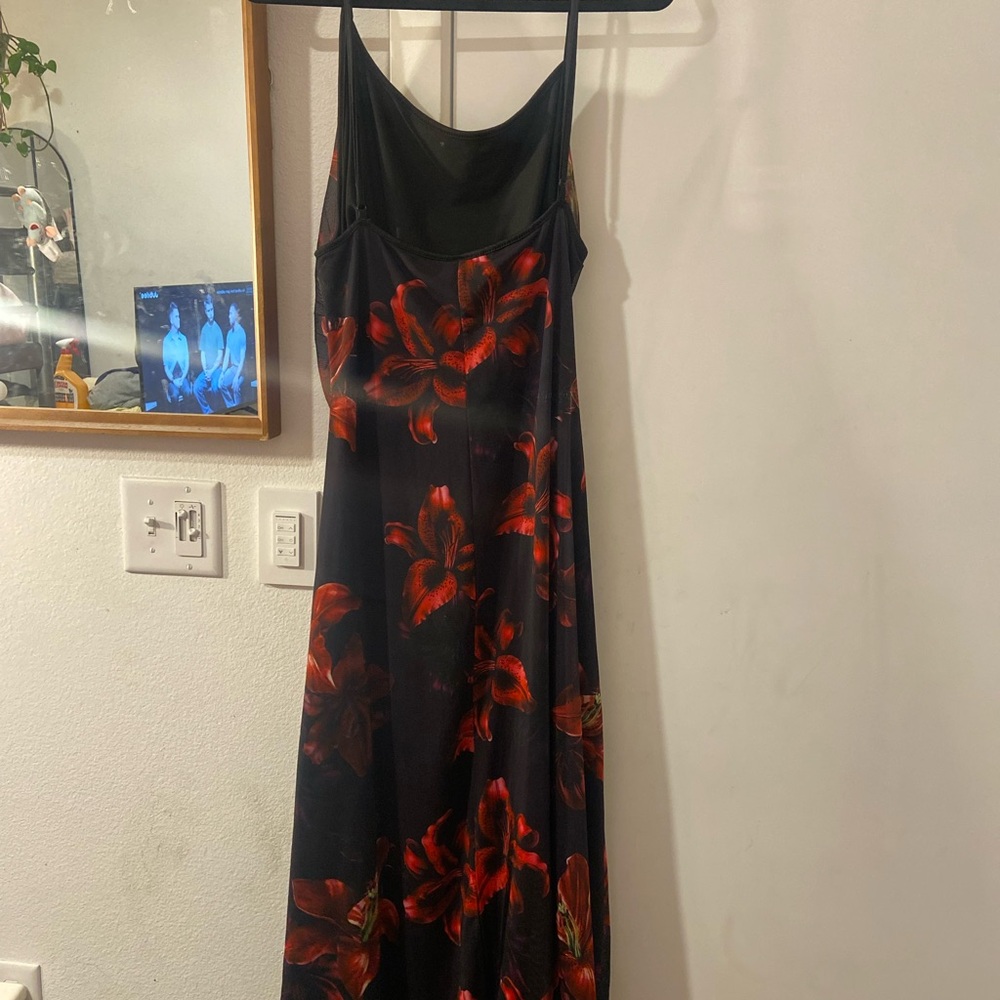 Elegant Floral Black and Red Dress